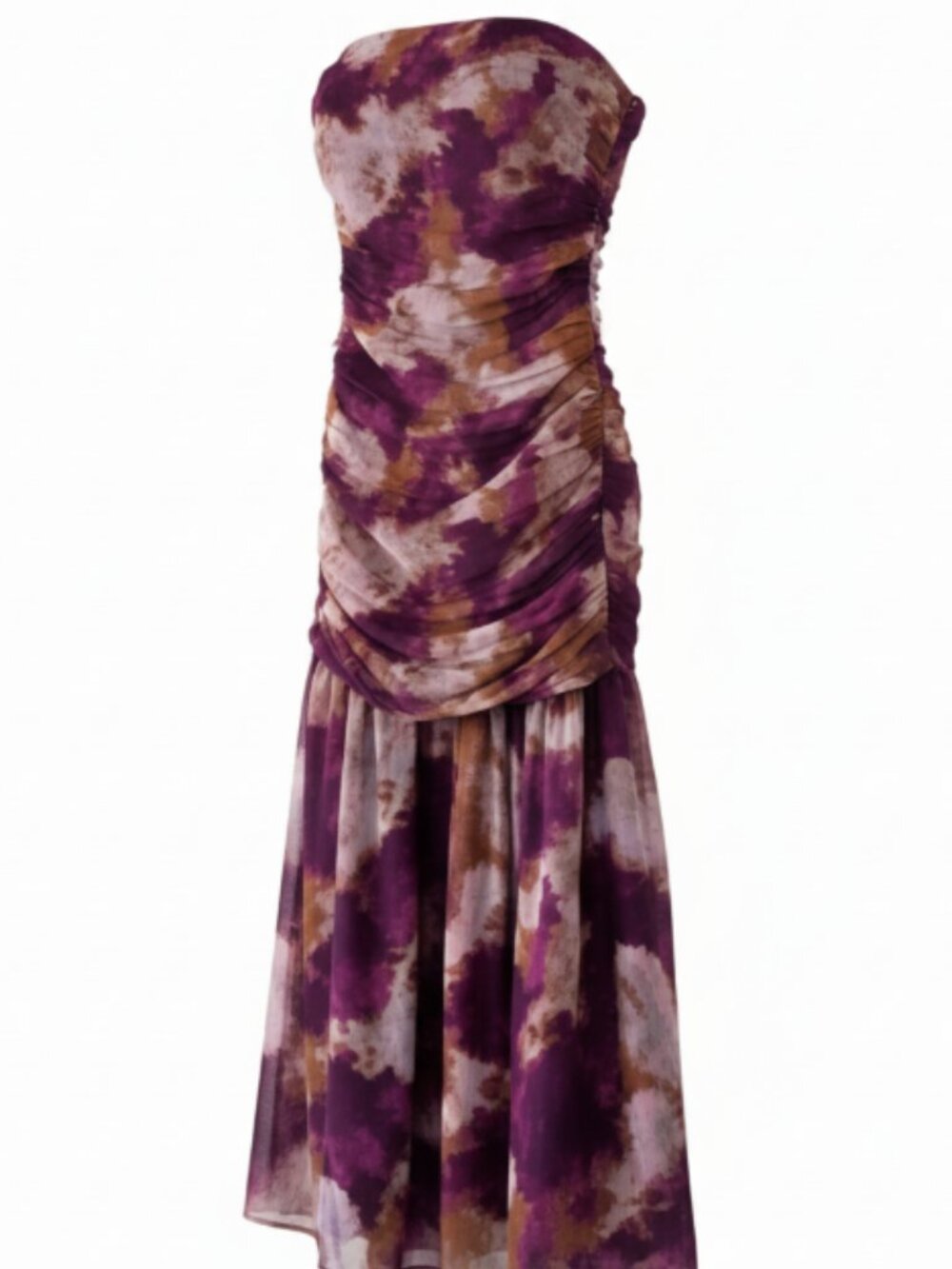 Chelsea28 Dress XS NWT Strapless Ruched Purple Watercolor Maxi Wedding Guest